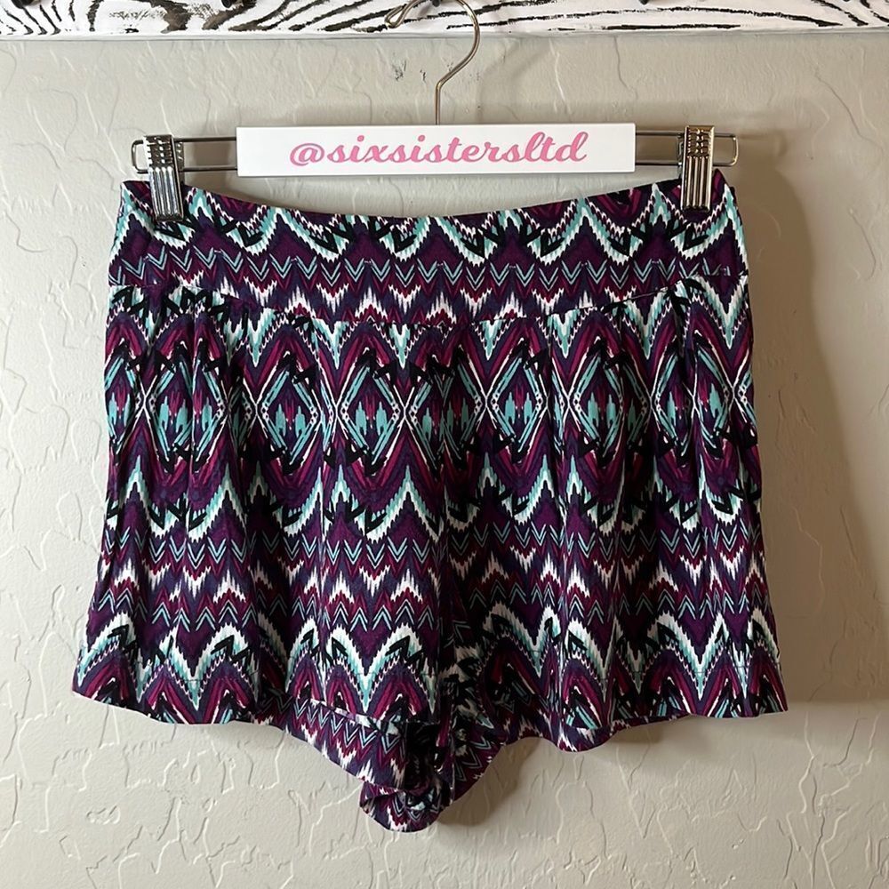 MIMI Chica patterned shorts pleated side zip wide waistband lightweight SZ S